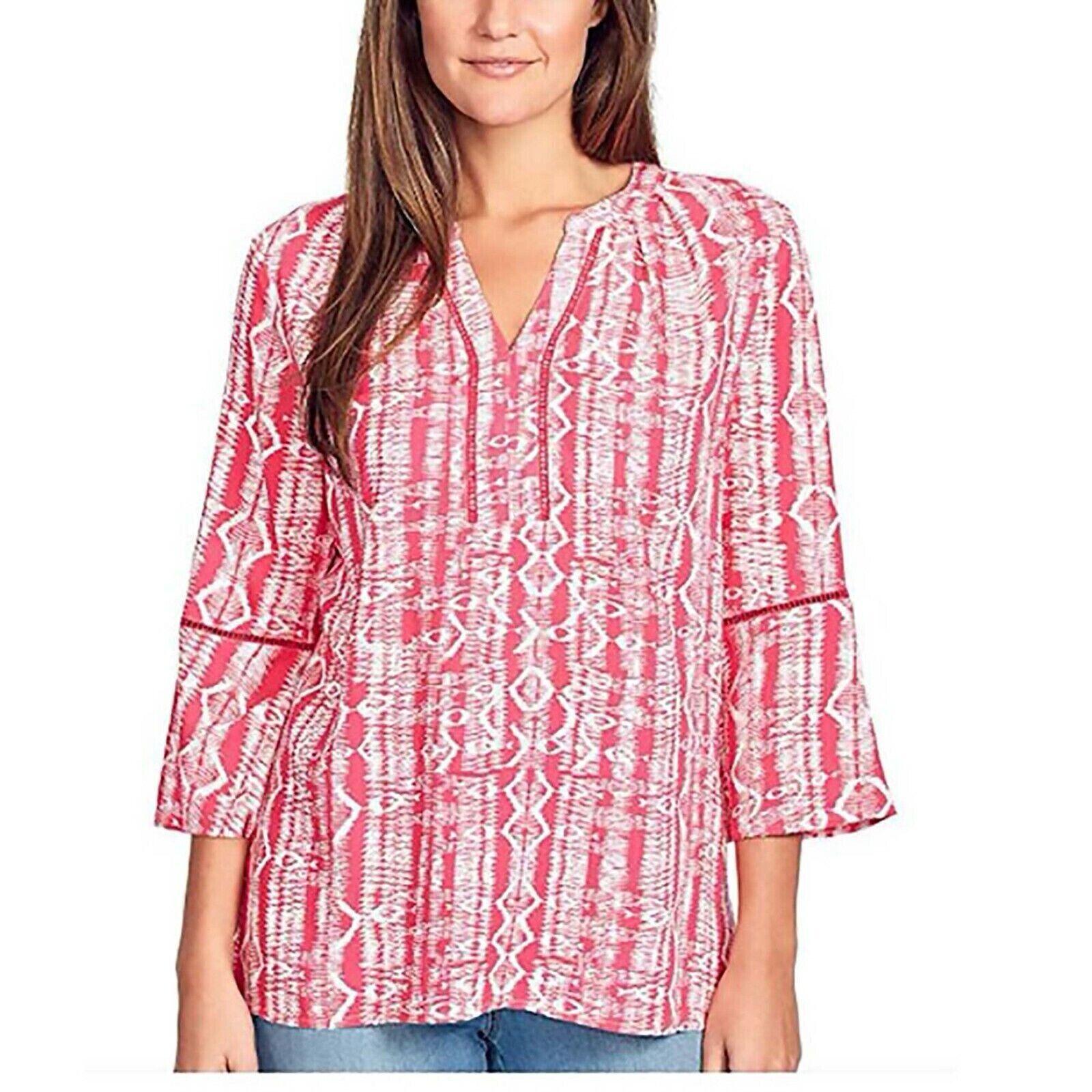 Gloria Vanderbilt Women's Nova Flutter Sleeve Blouse, WEAVING AZALEA, S